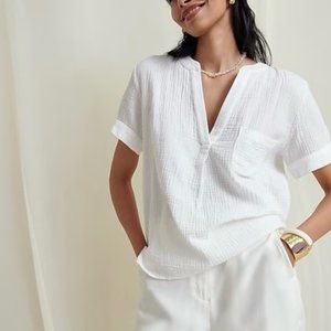 J. Crew White Textured V-Neck Top